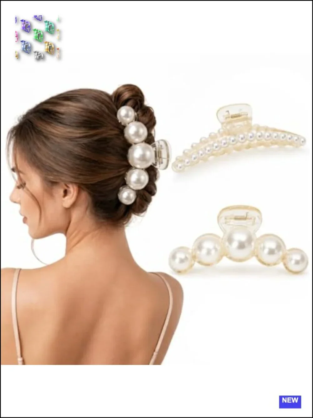 Large Resin Claw Clips with Faux Pearls, Non Slip Strong Hold, Hair Accessories